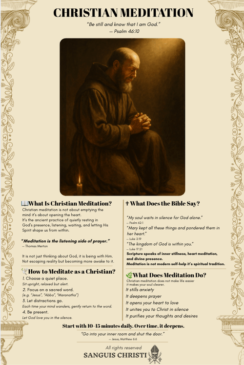 Christian Meditation Guide and Flyer - Sanguis Christi